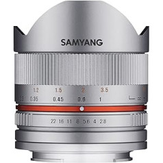 Samyang 8/2,8 Objektiv Fisheye II APS-C Sony E manueller Fokus Fotoobjektiv, Superweitwinkelobjektiv silber