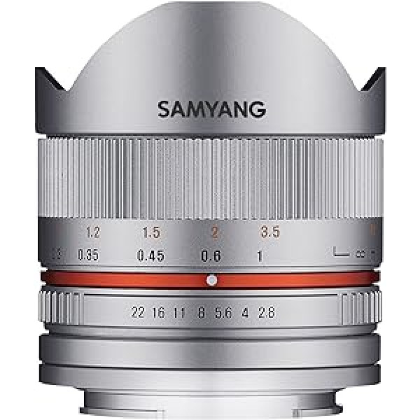 Samyang 8/2,8 Objektiv Fisheye II APS-C Sony E manueller Fokus Fotoobjektiv, Superweitwinkelobjektiv silber