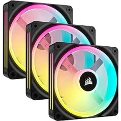 Corsair iCUE LINK QX120 RGB 120 mm magnetinio kupolo RGB ventiliatoriai – trigubas ventiliatoriaus pradinis rinkinys su iCUE LINK sistemos stebule – juodas