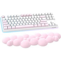 Cloud Minkštas ergonomiškas riešo atramas 100 klavišų, 87 klavišai, 68 klavišai, PU medžiaga, neslystantis guminis pagrindas, atminties putos, debesies formos, 15,2 x 4,4 x 1,2 colio, rožinė