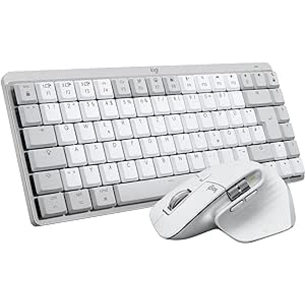 Logitech MX Mechanical Mini operētājsistēmai Mac, bezvadu tastatūra ar apgaismojumu + MX Master 3S operētājsistēmai Mac — bezvadu Bluetooth pele ar īpaši ātru ritināšanu — gaiši pelēka