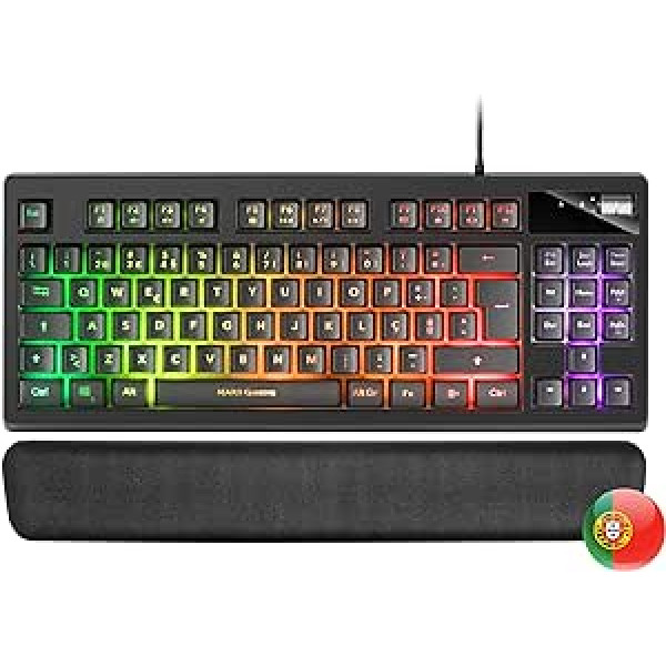 Mars Gaming MKAXPT TKL H-Mech Compact Keyboard, RGB Lighting 9 Effects, Gel Wrist Rest, Black, Portuguese Language