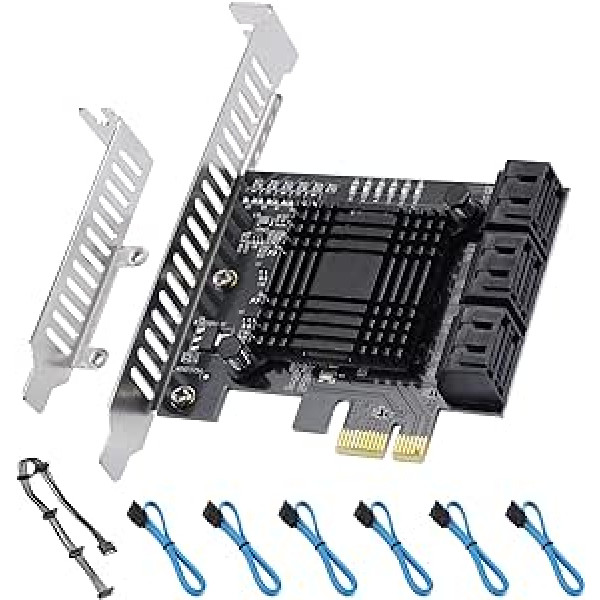 6 SATA porti PCIE SATA kontrollera karte, 6 Gbps SATA 3.0 kontrolieris, komplektā ir 6 SATA datu kabeļi, PCI Express kartes atbalsts 6 SATA 3.0 ierīces, atbalsts Windows, MAC, Linux