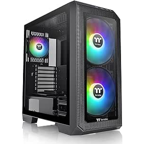 Thermaltake View 300 MX TG ARGB pagrindinės plokštės Sync E-ATX Mid Tower kompiuterio dėklas su 2 x 200 mm priekiniu ir 1 x 120 mm ARGB galiniu ventiliatoriumi, keičiamu grūdintu stiklu ir tinkleliu