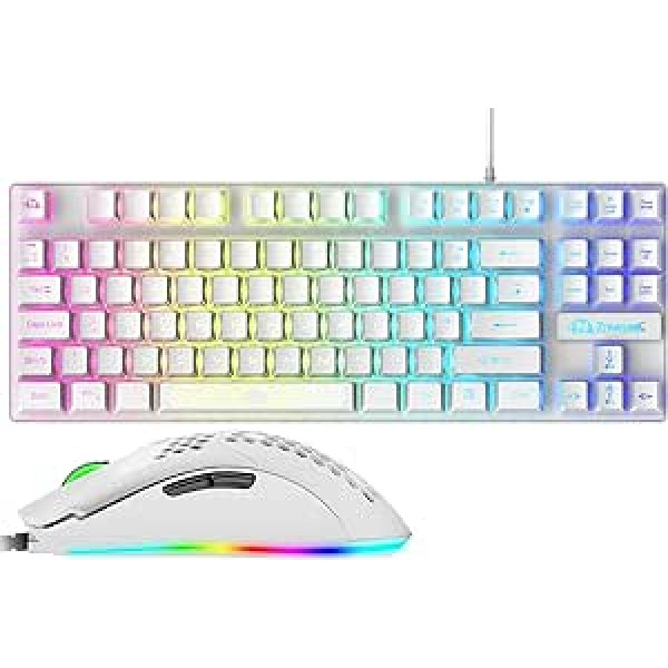 UK Layout 80% Gaming Keyboard and Mouse Wired RGB Mechanical Feel Keyboard + 6400 Adjustable DPI Gaming Mouse Lighting Cap Customize Mouse for PS4 PS5 Xbox PC Mac