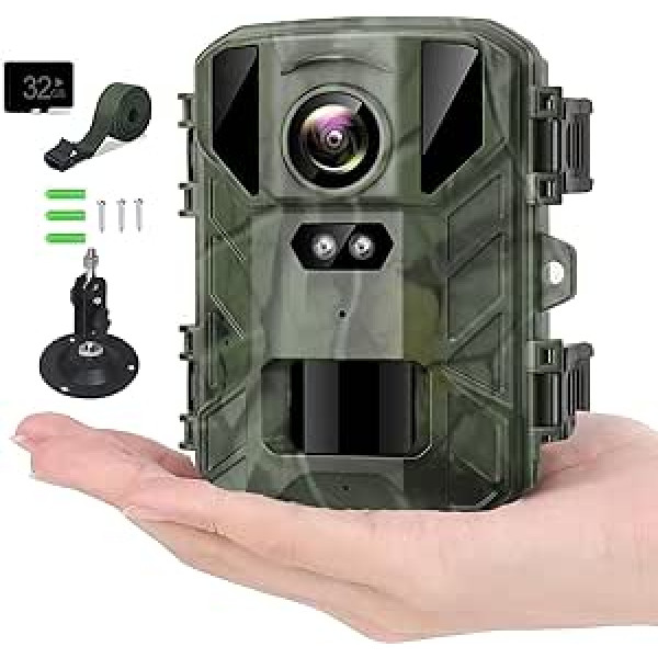 VanBangTec Mini Wildlife Camera 1080P 24MP with Motion Sensor Night Vision Hunting Camera LED Night Vision Camera 0.2s Quick Trigger IP66 Waterproof for Wildlife Surveillance with 32GB SD Card