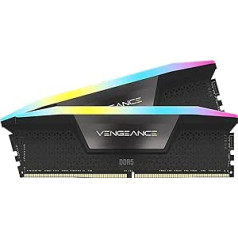 Corsair VENGEANCE RGB DDR5 RAM 64GB (2x32GB) 6000MHz CL30 Intel XMP iCUE saderīga datora atmiņa — melna (CMH64GX5M2B6000C30)