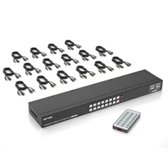 MT-VIKI KVM Switch HDMI 16 portu HDMI konsole 16 in 1 Out ar IR tālvadības pulti 16 x KVM kabelis 4 USB porti 2 x statīva komplekts 4K30Hz