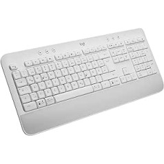 Logitech Signature K650 Comfort bezvadu tastatūra ar plaukstas balstu, BLE Bluetooth/Logi Bolt USB uztvērējs, mīksta pieskāriena tastatūra, cipartaustiņš, PC/Windows/Mac, vācu QWERTZ — balts