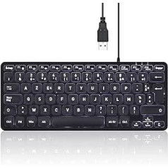 perixx PERIBOARD-332 Mini aizmugurgaismojuma USB vadu tastatūra Plāna dizains ar trekniem un lieliem taustiņiem ar baltu LED apgaismojumu AZERTY French