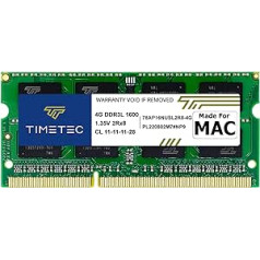 Timetec 4 GB saderīgs ar Apple DDR3L 1600MHz PC3L-12800, kas paredzēts Mac Book Pro (Anfang/Ende 2011, Mitte 2012), iMac (Mitte 2011, Ende 2012, Anfang/Ende 2013,2014), 1 Mini, 2013,2014,2012. MAC-RAM