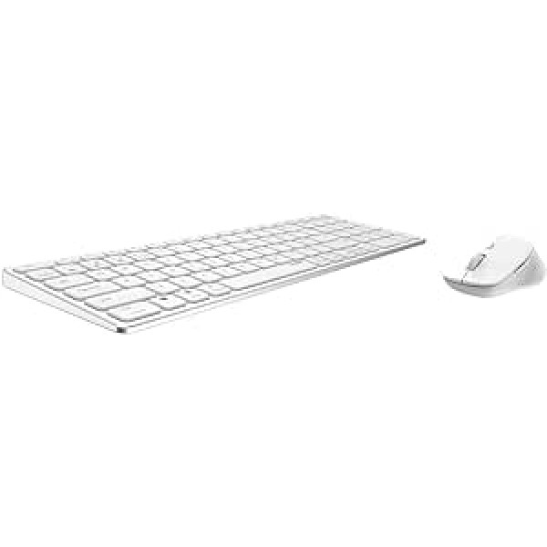 Rapoo 9700M bezvadu tastatūras peles komplekts Wireless Deskset 1600 DPI sensors, uzlādējams akumulators plakans alumīnija dizains DE izkārtojums QWERTZ PC un Mac — balts