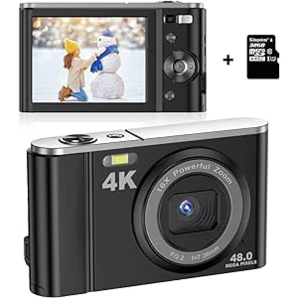 4K digitālā kamera ar 32 GB SD karti Mini videokamera 48 MP 2,8 collu LCD akumulatora uzlādējama kabatas kamera studentiem ar 16 x digitālās tālummaiņas videologošanas kameru