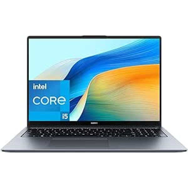 HUAWEI MateBook D 16 2024, 12-os kartos Intel Core i5, 16 GB RAM, 512 GB SSD, 16 colių „FullView“ ekranas, 1,68 kg lengvas dėklas, „Windows 11 Home“, „Space Grey“, vokiška versija