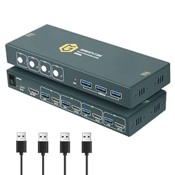 HDMI KVM slēdzis 4 ports 4K @ 60 Hz, USB 3.0 KVM slēdzis HDMI, HDMI2.0, HDCP2.2, 4 datora 1 monitora slēdzis, pogu slēdzis KVM slēdži, KVM slēdzis ar 1 HDMI kabeli un 4 USB 3.0 kabeļiem