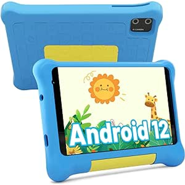 CHOFSLIA Kids planšetdators, 7 collu planšetdators bērniem, Android 12 planšetdators, 2 GB RAM + 32 GB ROM, dubultā kamera, spēles, vecāku kontrole, Kidoz, kas uzstādīts ar aizsargvāciņu (zils)