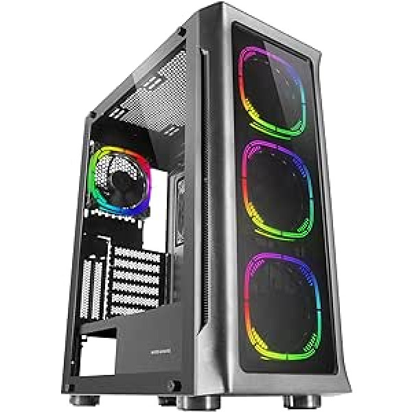 Mars Gaming MC-Neo XXL E-ATX spēļu tornis, melns, rūdīta stikla sāni un priekšējais logs, 4 x ARGB 120 mm ventilatori un 120 mm ventilators, CPU saldētavas sistēma