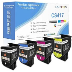 4 Colour Compatible Toner Cartridges CS317 CX317 CS417 CX417 CS517 CX517 Standard Capacity 3000 Pages BK 2300 Pages CMY for Lexmark Printer CS317dn CX317dn CS417dn CX417de CS517de CX517de