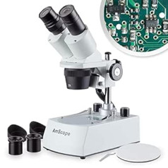 AmScope SE306R-P-LED Kompaktas Stereomikroskopas su mehreren Objektyven, abgewinkeltem Kopf, Metallsäulenständer, LED-Beleuchtung oben und unten, 20X-40X