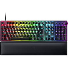 Razer Huntsman V2 (sarkans slēdzis) — praktiska optiskā spēļu tastatūra bez latentuma (plaukstu balsts, vadības vadība, 4 multivides pogas, Doubleshot PBT taustiņu vāciņi) QWERTZ | DE Izkārtojums, melns