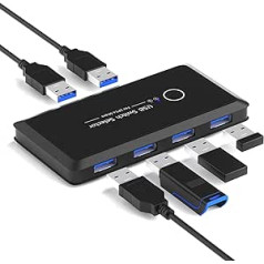 USB 3.0 slēdzis 2 in 4 Out, DGODRT USB slēdzis 2 datoriem Kopīgot 4 USB ierīces printerim, skenerim, tastatūrai, USB zibatmiņām, pelei ar 2 USB kabeļiem, ar 2 USB 3.0 kabeļiem 1,5 m