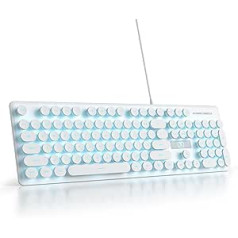 SOLIDEE membrānas tastatūra, 100%, retro rakstāmmašīnas tastatūra, pilna izmēra, 104 taustiņi, USB vadu ar apaļiem ABS taustiņu vāciņiem, plānas vadu membrānas tastatūra, personālajam datoram/Win/klēpjdatoram (V300 balts)