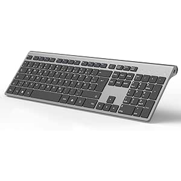 J JOYACCESS Wireless Keyboard, German QWERTZ Layout, Slim Quiet, Rechargeable 2.4G Wireless Keyboard with Numeric Keypad, Internal 500 mAh Batteries, for PC/Laptop/Smart TV/Gaming - Dark Grey