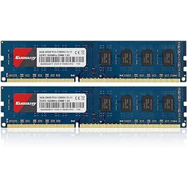 Kuesuny 8GB komplekts (2X4GB) DDR3 1600MHz Udim RAM PC3-12800 PC3-12800U 1.5V CL11 240 Pin 2RX8 jaunināšanas RAM modulis nebuferētai galddatora atmiņai ar divu rangu ne-ECC