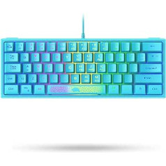 LexonElec K61 60 % mėlyna mini žaidimų klaviatūra PC RGB apšvietimas – JK išdėstymas QWERTY klaviatūra – mechaninė Ergonomika – Anti-ghosting Double Shot klaviatūros dangteliai – skirtas PS4 nešiojamam kompiuteriui