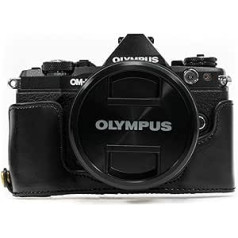 MegaGear Ever Ready ādas kameras puskorpuss ar siksnu un piekļuvi akumulatoram Olympus OM-D E-M5 Mark II Black