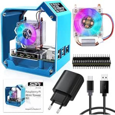 GeeekPi Raspberry Pi Mini Tower Kit with QC3.0 Power Supply, Raspberry Pi 4 Case with Ice Tower Cooler, 0.96 Inch OLED Display, RGB Fan, Raspberry Pi Heatsink, GPIO Expansion Card for Raspberry Pi 4B