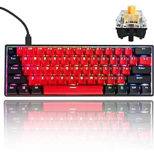 SOLIDEE 60% vadu mehāniskā spēļu tastatūra, RGB fona apgaismojums, anti-ghosting NKRO, programmējami makro taustiņi, 61 taustiņu karsti maināma tastatūra, kas paredzēta PS4 (Gateron Optical Yellow, 61 Milan)