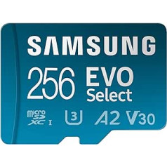 Samsung EVO Select (2024) microSD karte + SD adapteris, 256 GB, viedtālruņa un planšetdatora karte, UHS-I U3, 4K UHD, Full HD, 160 MB/s Lesen, MB-ME256SA/EU