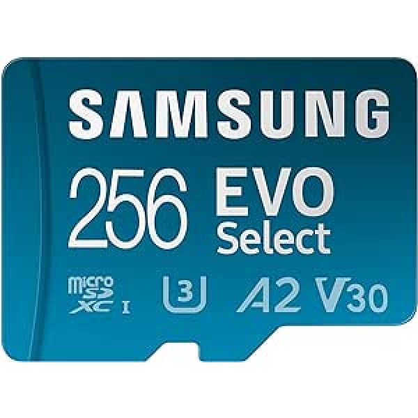 Samsung EVO Select (2024) microSD kortelė + SD adapteris, 256 GB, Speicherkarte for Smartphone ir und Tablet, UHS-I U3, 4K UHD, Full HD, 160 MB/s Lesen, MB-ME256SA/EU