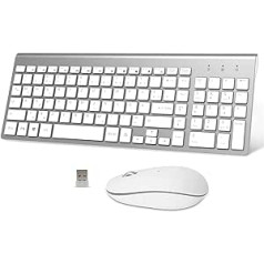 Galenmoro bezvadu tastatūras peles komplekts 2,4 GHz USB bezvadu tastatūras pele QWERTZ vācu ergonomiska maza tastatūra datoram / personālajam datoram / klēpjdatoram / viedtelevizoram / Windows White
