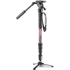 Manfrotto Element MII video komplekts alumīnija šķidruma monopods ar galvu, plāns un viegls, kravnesība līdz 4 kg, salokāma šķidruma pamatne, 4 sekcijas, pagriežami fiksatori, bezspoguļa un DSLR kamerām