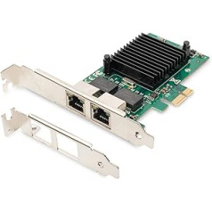 DIGITUS IO kortelė – PCIe – RJ45 tinklo plokštė – 2 prievadų – Gigabit Ethernet – 1 Gbps – PCI-Express