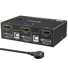 DP HDMI KVM slēdzis 2 dators 2 monitori, displeja porta USB KVM slēdzis diviem monitoriem, atbalsta 4K@60Hz 2 datoriem, kas koplieto tastatūru, peli un monitoru