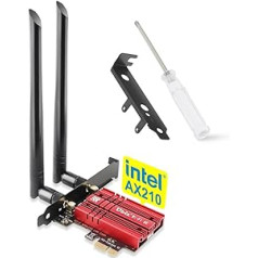 Ubit 5400 Mbit/s WLAN karte WLAN un Bluetooth Intel AX210 (6GHz/5GHz/2.4GHz) PCIe WLAN karte personālajam datoram ar Bluetooth 5.3 PCI Express tīkla karti operētājsistēmai Windows 10/11 (sarkana)