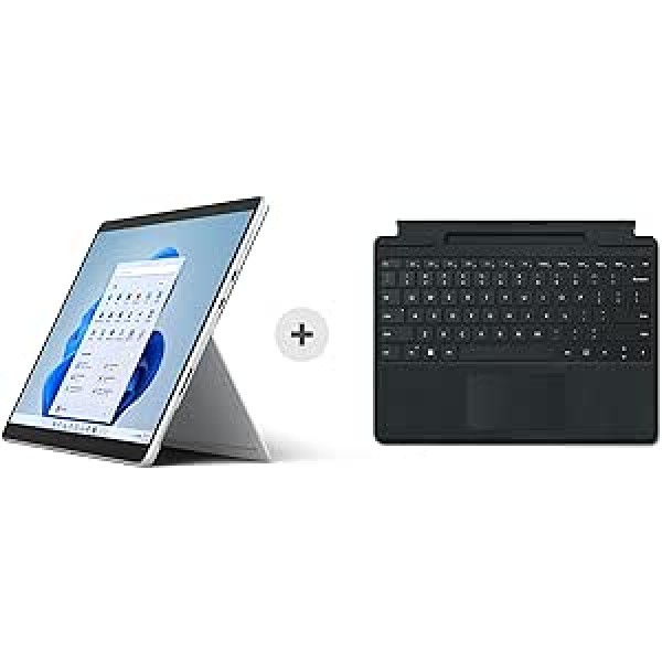 Microsoft Surface Pro 8, 13 collu 2 in-1 planšetdators (Intel Core i5, 8 GB RAM, 256 GB SSD, Win 11 Home) Platīna pelēka Microsoft Surface Pro paraksta tastatūra, melna (QWERTZ tastatūra)