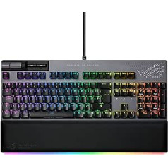 ASUS ROG Strix Flare II Animate 100% RGB spēļu tastatūra, karsti nomaināmi ROG NX sarkanie slēdži, PBT Doubleshot taustiņu vāciņi, LED displejs, 8K aptauja, multivides vadība, USB caurlaide, Lielbritānijas izkārtojums