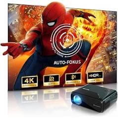 Viedais projektors 4K Android TV, WIFI6 Bluetooth Full HD 1080P projektors automātiskā fokusa auto trapeces korekcija, 9500 Lm 50% tālummaiņas mobilā tālruņa LED projektors kompakts Netflix iepriekšēja uzstādīšana spēlēm, āra