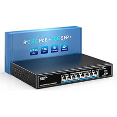 8 portu 2,5 G PoE slēdzis, nepārvaldīts ar 8 x 2,5 Gb Base-T PoE+@120 W + 10 G SFP uplink, NICGIGA 2,5 Gbe IEEE802.3af/at Power Over Ethernet slēdzis, atbalsta WiFi6 AP, NAS, 4K PoE kameru NVR