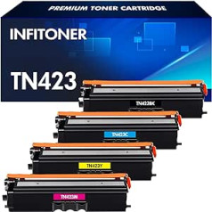 INFITONER 4 paketų TN423 TN-423 TN-423BK dažų kasetė, suderinama su Brother MFC-L8690CDW HL-L8260CDW DCP-L8410CDW HL-L8360CDW MFC-L8900CDW TN-N-423C, juoda TN-423CYM