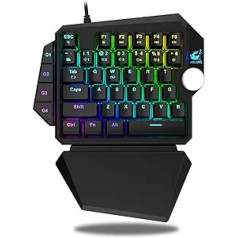 FELiCON K5 Clicky Blue Switch mehāniskā spēļu tastatūra, RGB aizmugurgaismota vadu tastatūra, 39 taustiņi ar multivides pogu, noņemams ergonomisks plaukstas balsts personālajam datoram/datoram/Xbox/PS4