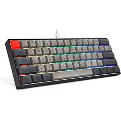 MIHIYIRY mehāniskā spēļu tastatūra, 60% kompakta mehāniskā tastatūra, 61 taustiņu vadu USB-C RGB mehāniskā spēļu tastatūra, aizmugurgaismojuma sarkana slēdža tastatūra personālajiem Windows/Mac OS (pelēka)