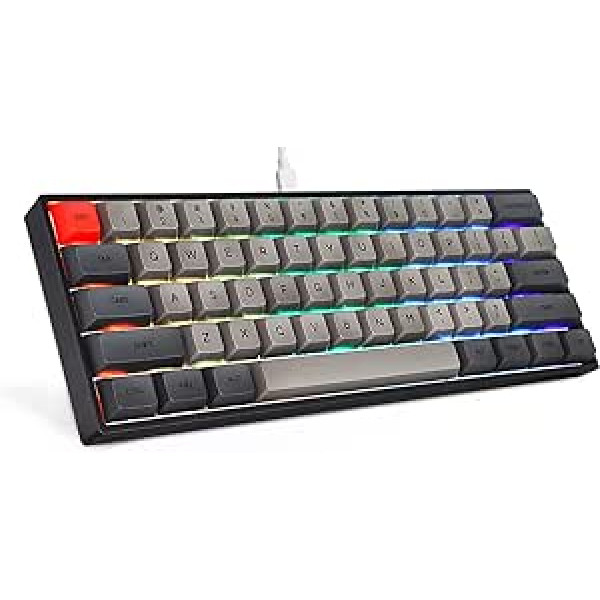 MIHIYIRY mehāniskā spēļu tastatūra, 60% kompakta mehāniskā tastatūra, 61 taustiņu vadu USB-C RGB mehāniskā spēļu tastatūra, aizmugurgaismojuma sarkana slēdža tastatūra personālajiem Windows/Mac OS (pelēka)