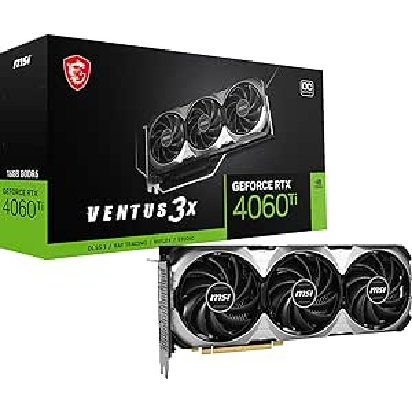 MSI GeForce RTX 4060 Ti Ventus 3X 16G OC grafikas karte -NVIDIA RTX 4060 Ti, 16 GB GDDR6 atmiņa, 18 Gbps, PCIe 4.0, DLSS3