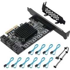 PCIE 4X SATA karte 10 porti, ar 10 SATA kabeli un zema profila kronšteinu, PCIE uz SATA 3.0 6Gbps kontrolieris, PCIE uz SATA paplašināšanas karte, SATA kontrolieris, SATA PCIE karte, ASM1166+JMB75 mikroshēmas