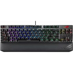 Asus ROG Strix Scope NX TKL Deluxe 80% USB mehāniskā tastatūra, ROG NX slēdzis, sarkans, RGB, ABS taustiņi, noņemams USB kabelis, Xcurrate CTRL, slepenā poga, plaukstu balsts, makro, izkārtojums Itālija